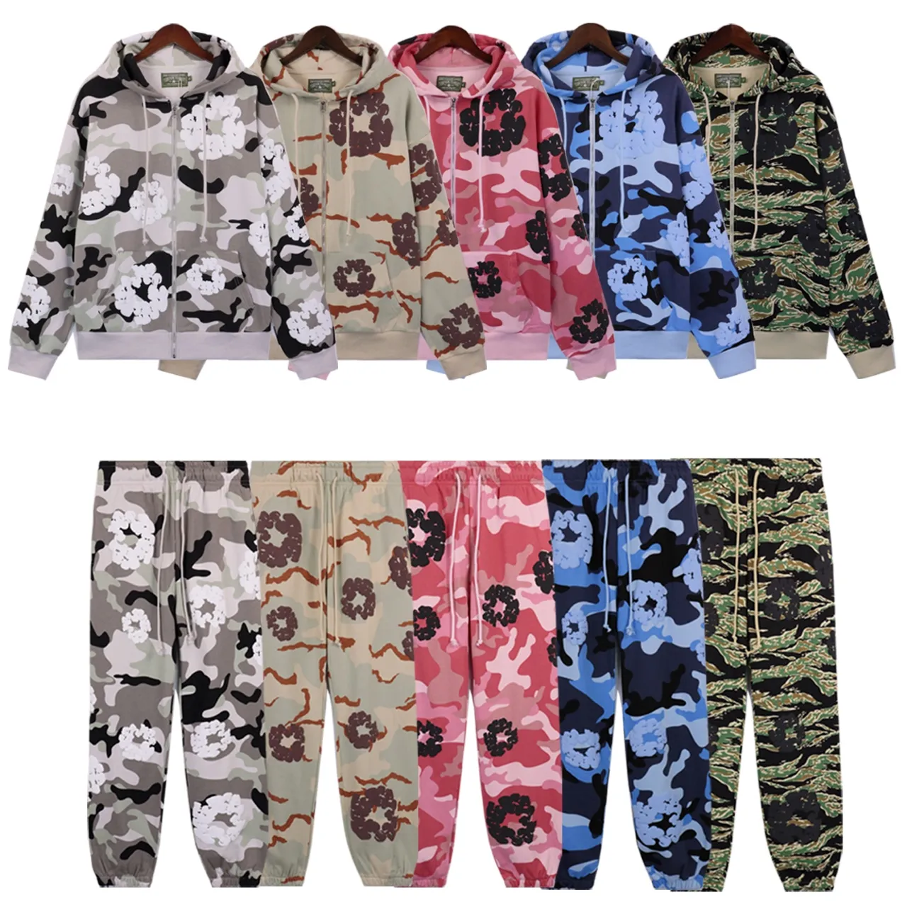 Sweater p230 Pants P190 DENIM TEARS main line kapok camouflage cotton garland zipper hoodie Color: Camouflage blue Camouflage apricot Camouflage powder Camouflage green Camouflage gray Size: S M L XL